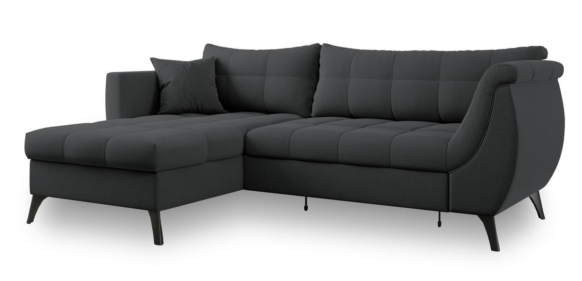 ECKSOFA MOLLIS Graphitfarben Geflochtener-Stoff mit Schlaffunktion - Graphitfarben, Holz (241/154cm) - MASSENO