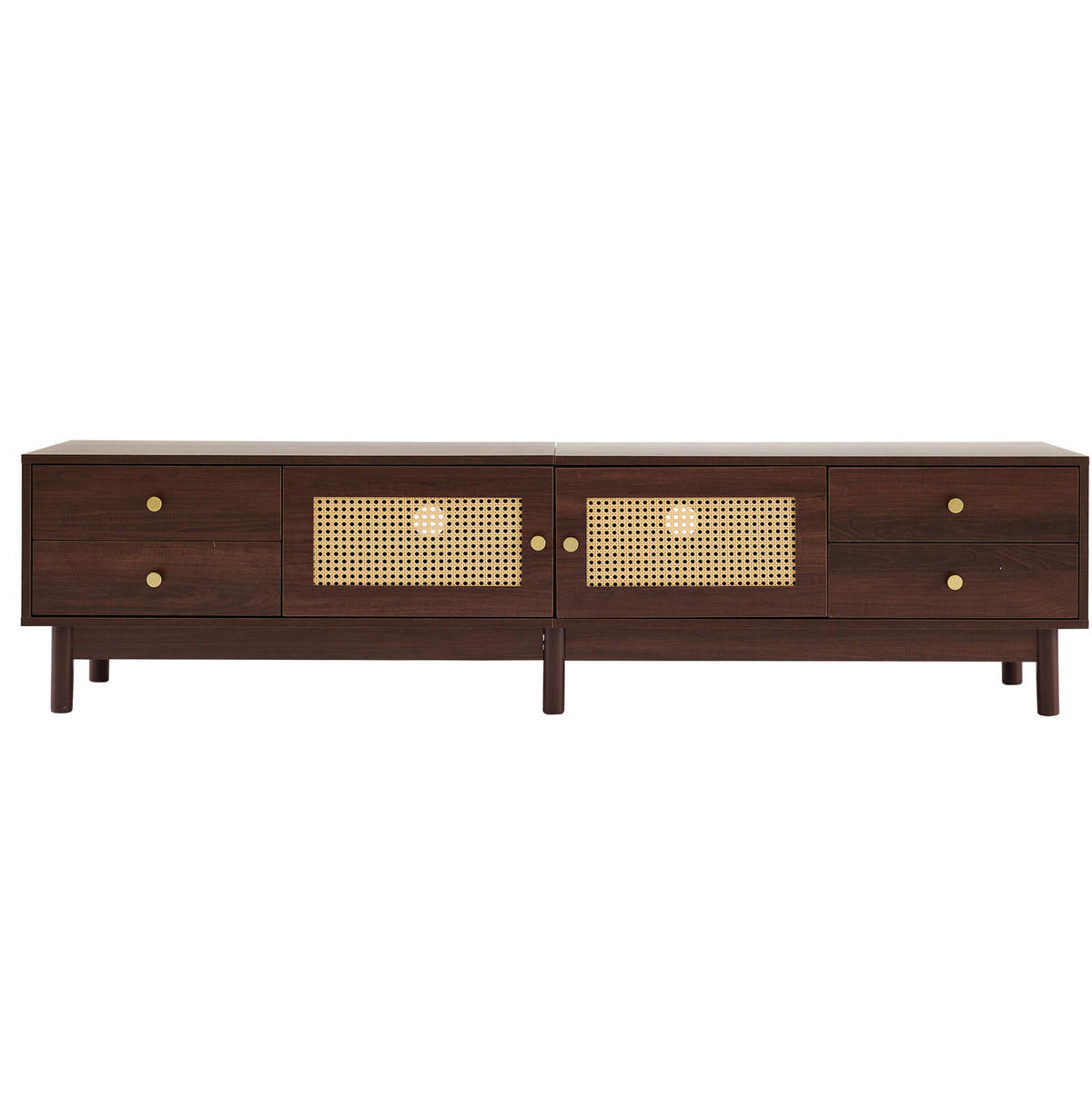 LOWBOARD 180/35/44 cm Braun aus Holzwerkstoff mit Rattantüren und Kabelmanagement - Rotbraun, Holzwerkstoff (35/44/180cm) - OKMYHOME