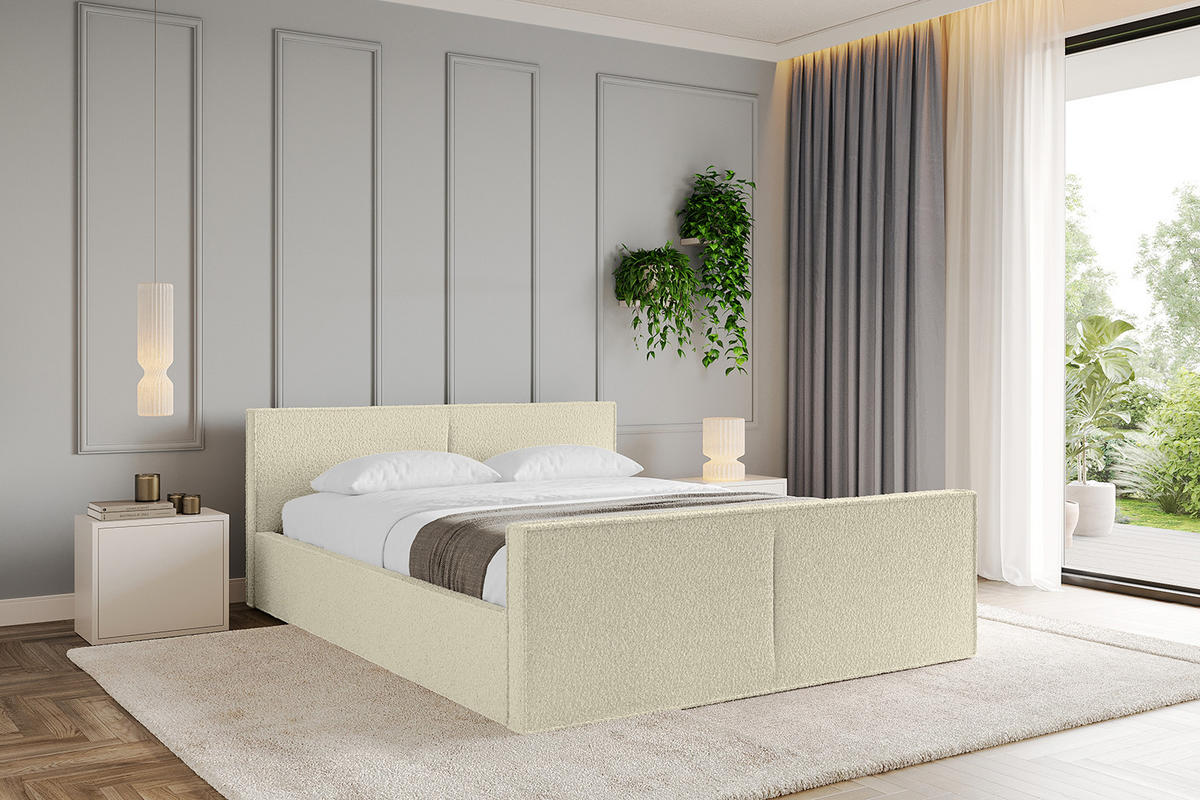 POLSTERBETT mit Bettkasten, Fußteil und Lattenrost, Boxbett mit Matratze H3/H4 - EMMI-Z-V1 180x200 Beige - Taupe, Holzwerkstoff/Textil (180/200cm) - ALTDECOR
