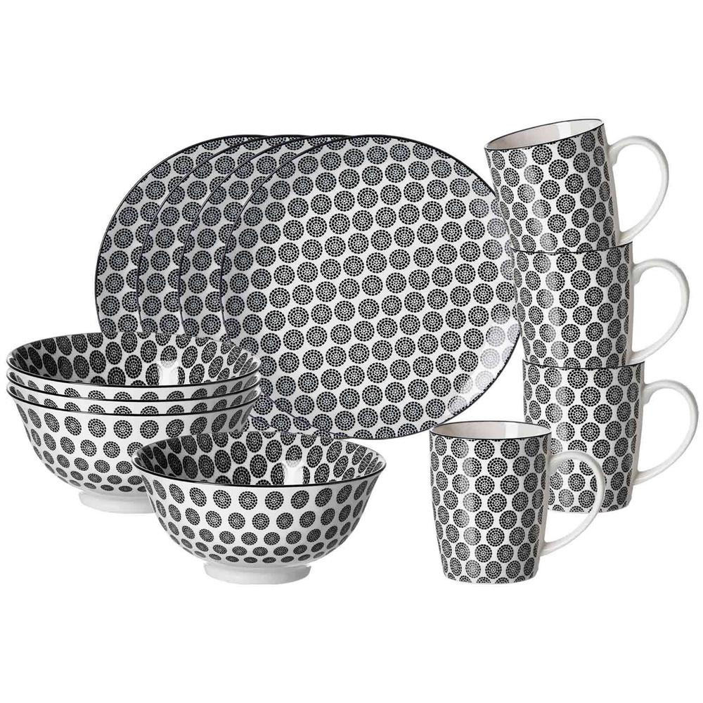 FRÜHSTÜCKSSET Takeo Circles schwarz-weiß 12-tlg. - Schwarz/Weiß, Keramik (2/2/2cm) - Ritzenhoff Breker