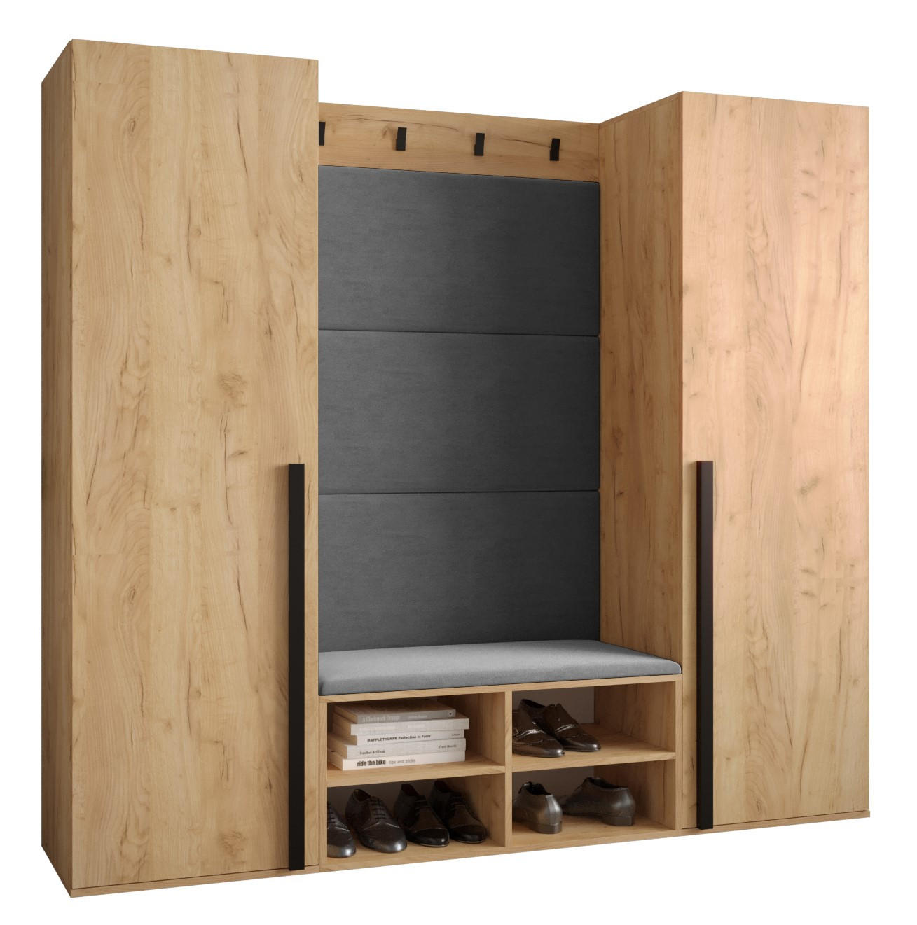 GARDEROBEN-SET 184/184/42 - Eichefarben/Schwarz, Holz/Kunststoff (184/184/42cm) - MÖBEL KRYSPOL
