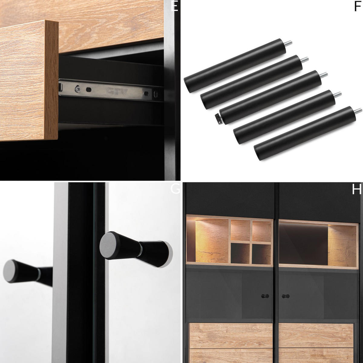 VITRINENSCHRÄNK LOFTY Weineinlage, schwarz / Eiche natur - Eichefarben/Multicolor, Holzwerkstoff (102/174/41cm) - KONSIMO®