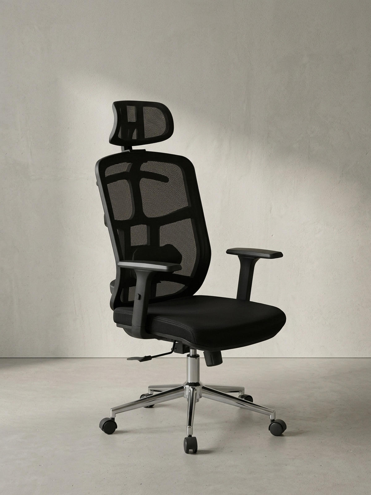 BÜRODREHSTUHL Schwarz Mesh mit Synchronmechanik, 3D-Armlehnen und Aluminiumfuß ALTAI - Silberfarben/Schwarz, Kunststoff/Textil (68/130/68cm) - KADIMA DESIGN