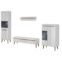 WOHNWAND Weiß Riviera Eiche Nordan Mit LED - Eichefarben/Weiß, Holzwerkstoff (305/197/40cm) - Sepro Meble