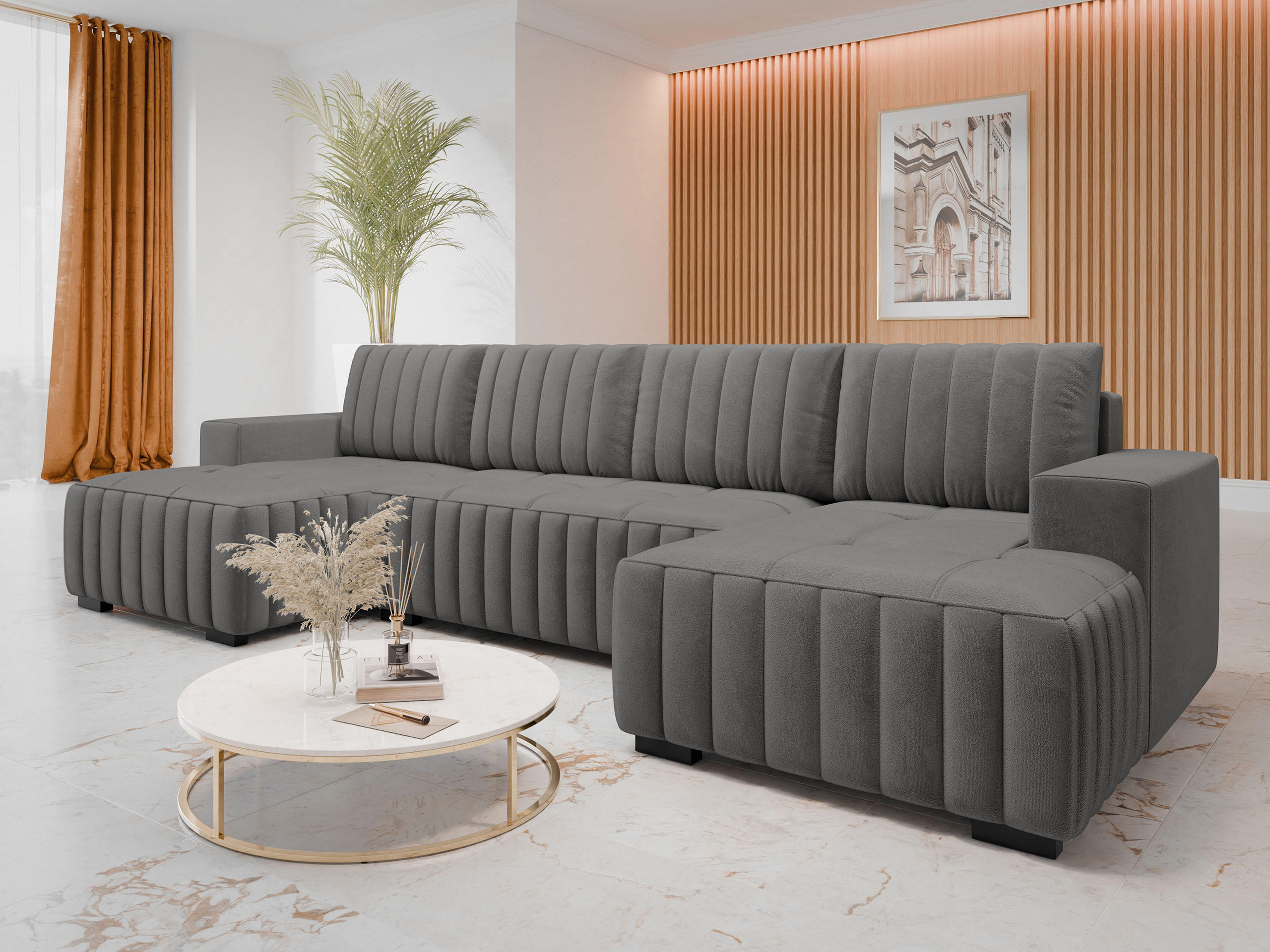 WOHNLANDSCHAFT Hugo U - Braun/Grau, Holz/Textil (310/85/140cm) - MIRJAN24