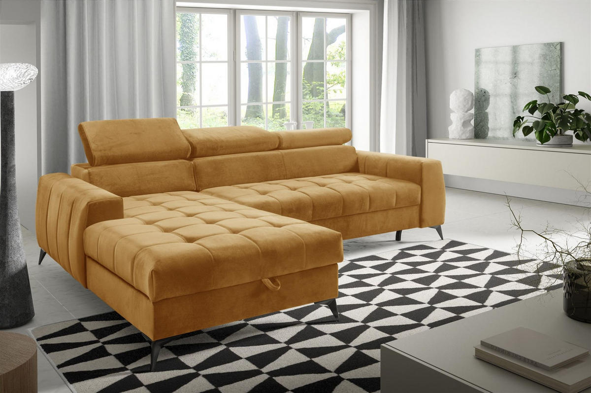 ECKSOFA Agnesa Xs In Salvador - Honig, Holzwerkstoff/Textil (260/200cm) - Fun Möbel