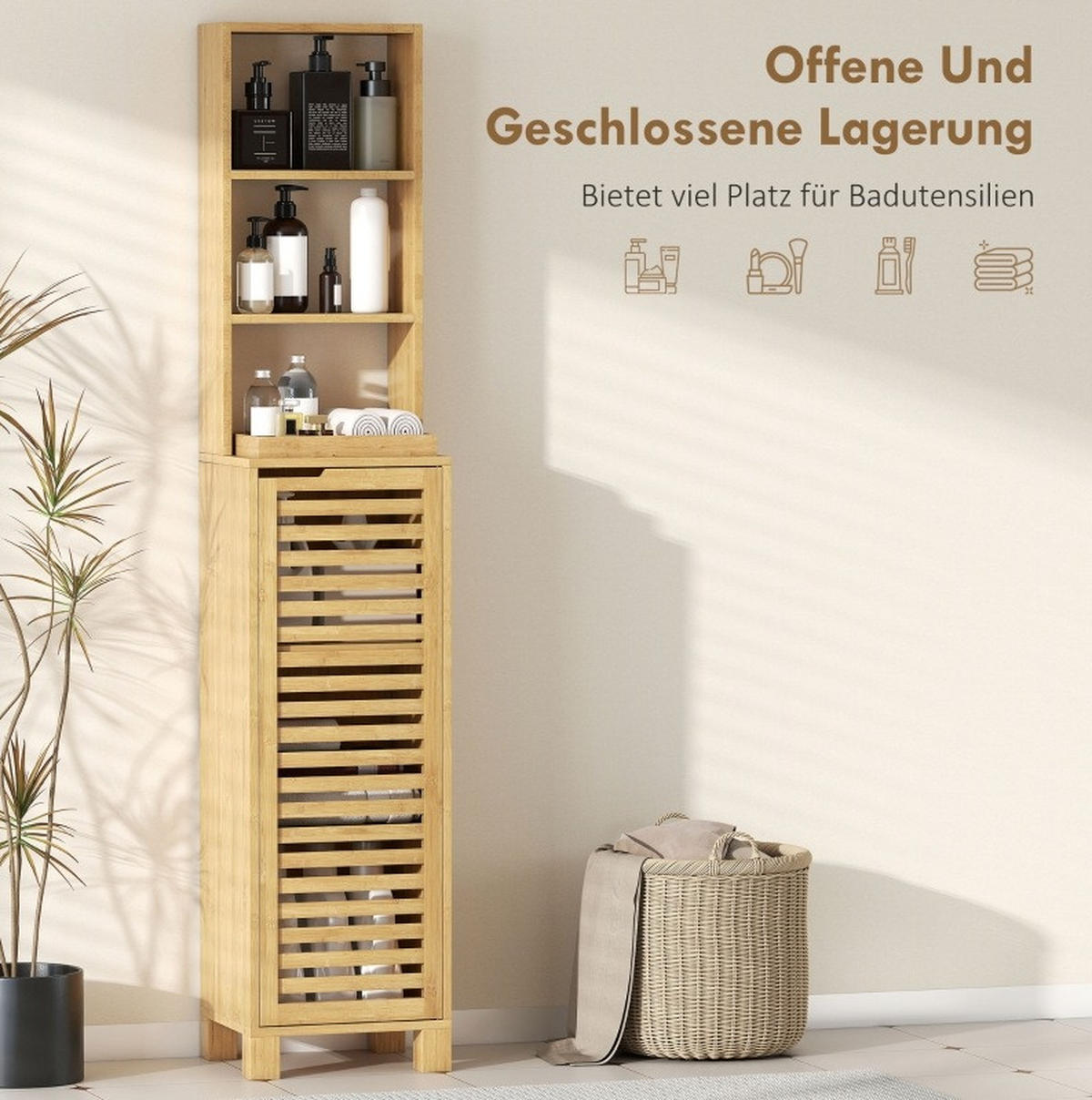 HOCHSCHRANK mit offenen Fächern 34 x 30 x 170 cm Natural Wood - Naturfarben, Holzwerkstoff (30/170/34cm) - Beauniv