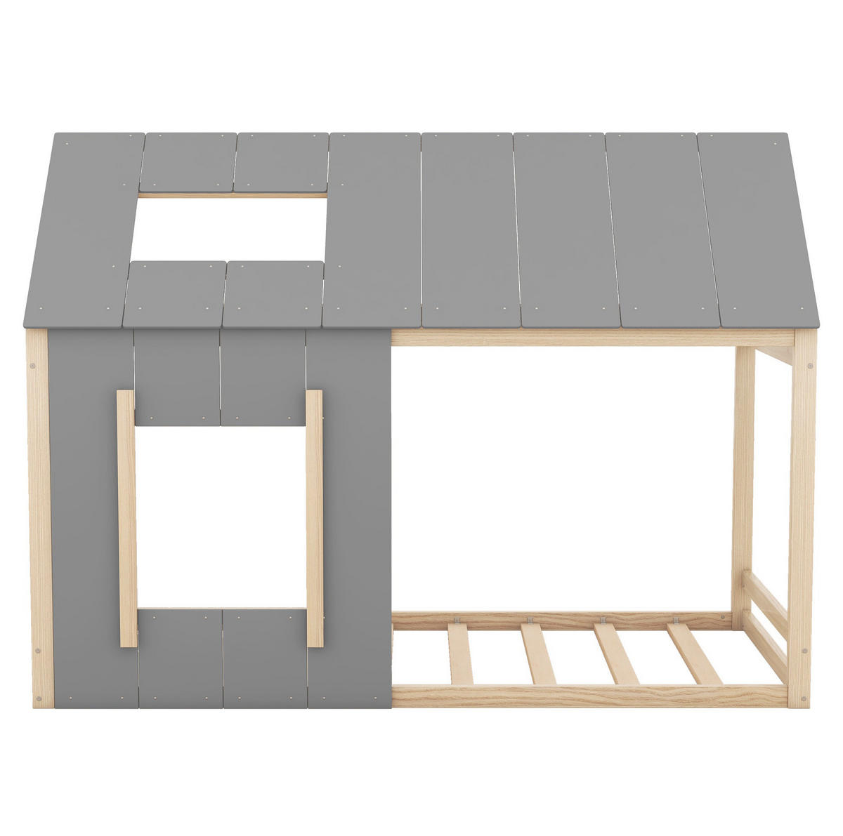 HAUSBETT 90/200 cm Natur/Grau aus Kiefernholz und MDF mit Haus-Design - Naturfarben, Holz (90/200cm) - OKMYHOME