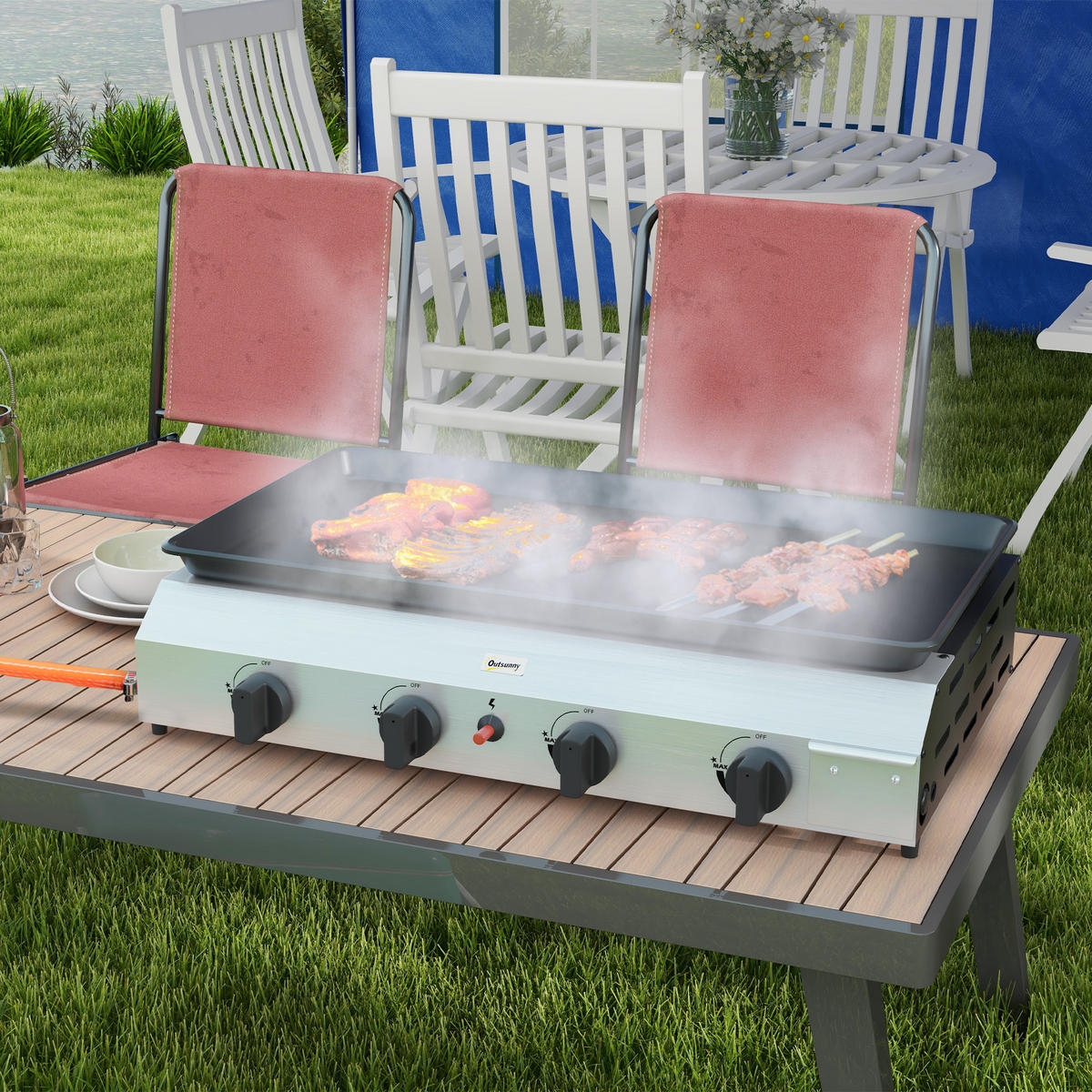 PLANCHA DE-18614 4 Brenner, 9,6 kW - Silberfarben, Metall (44.5/19/77cm) - ComfortXL