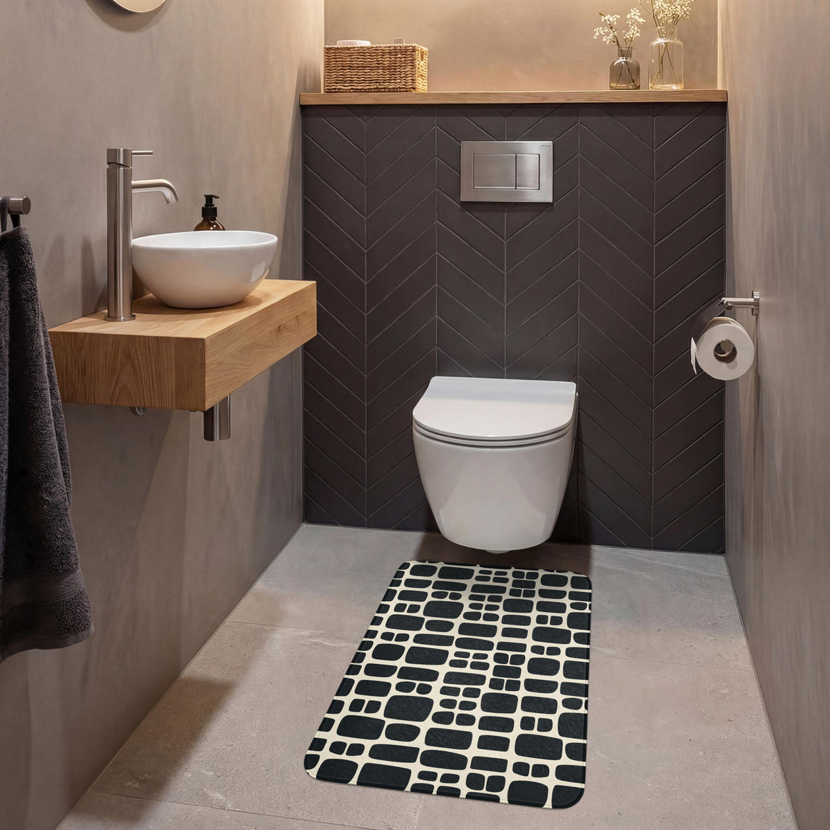 WC PŘEDLOŽKA Moderní - organické - černé 50x80 cm - antracitová, textil/plast (50/1cm) - OnlyWow