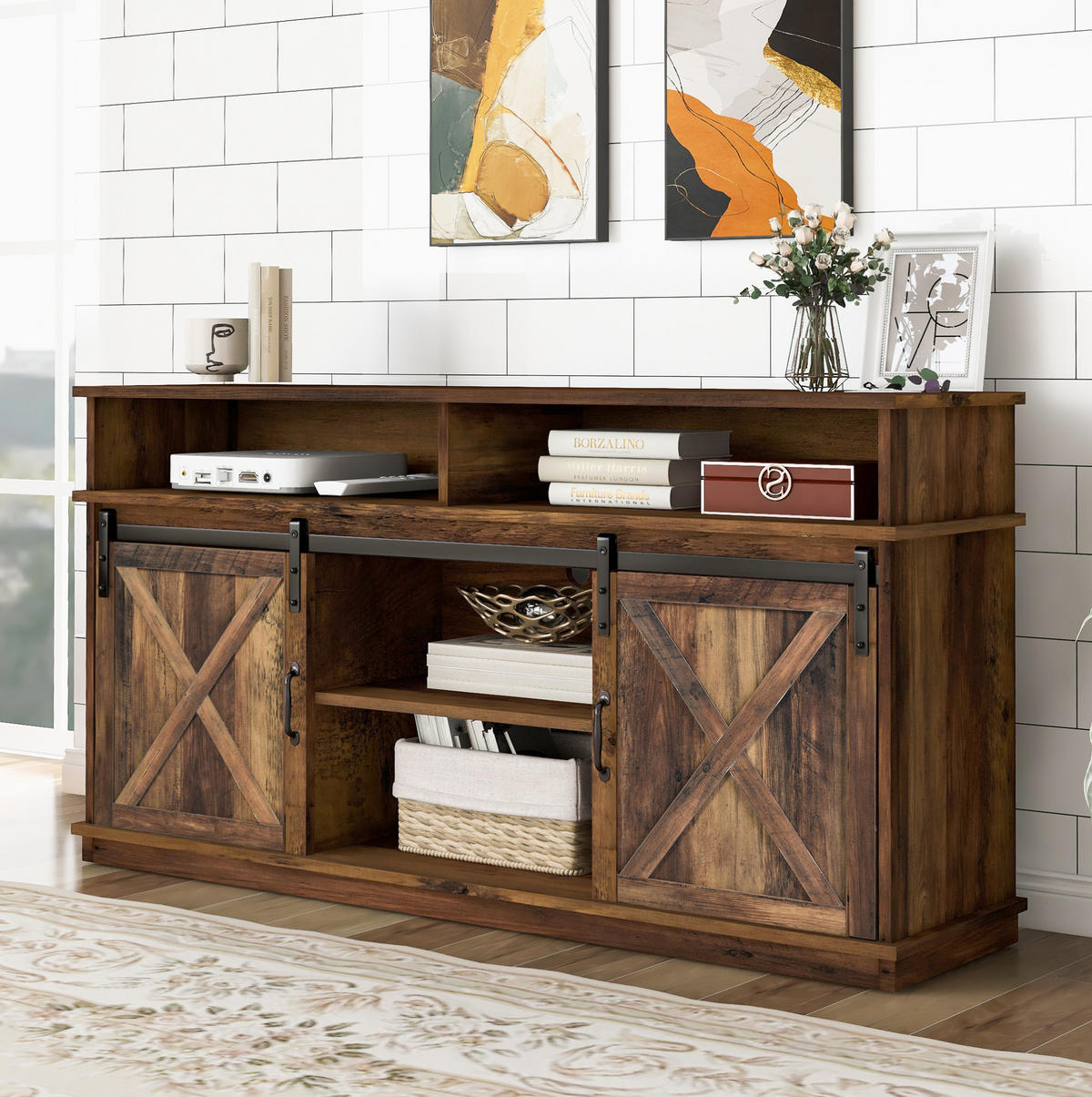 TV-SCHRANK aus Spanplatte 148x40x78 cm Braun mit Schiebetüren und verstellbaren Regalen - Rotbraun, Holzwerkstoff (148/78/40cm) - IVMEU