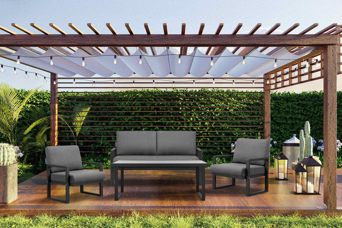 TERRASSENMÖBEL FRENA im Loft-Stil, schwarz - Schwarz/Grau, Metall - KONSIMO®