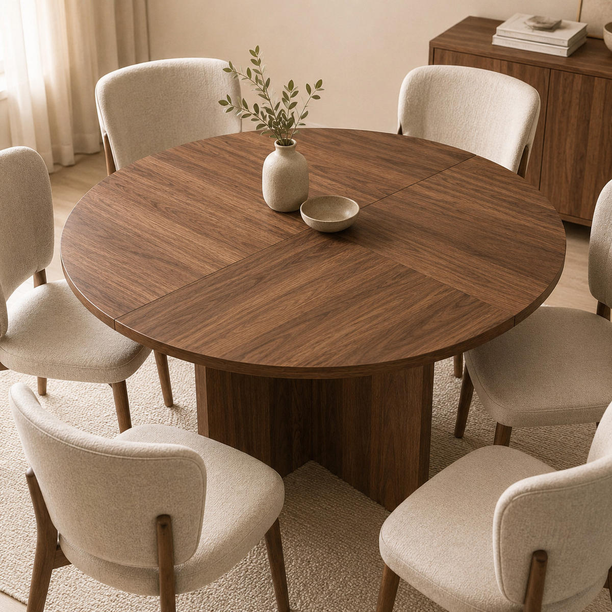 ESSTISCH Runder 120x120 cm - Walnuss Skandinavisch - Braun, Holz (85.5/68/23.5cm) - Raelunyi