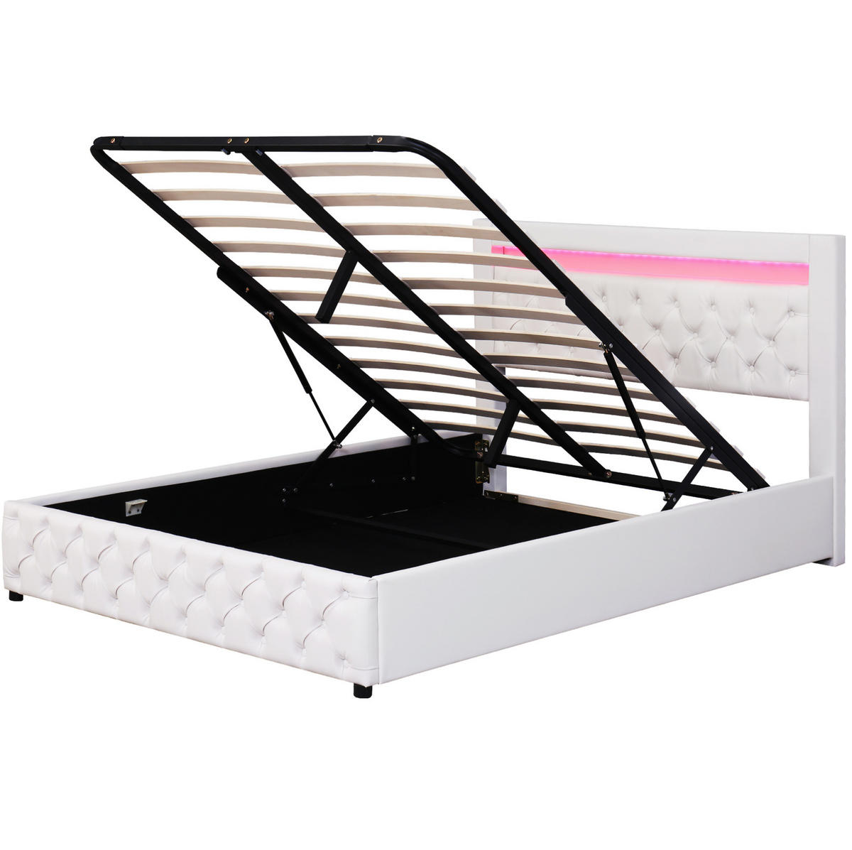 POLSTERBETT 160/200 cm Weiß mit Stauraum und LED-Beleuchtung - Weiß, Kunststoff (160/200cm) - OKWISH