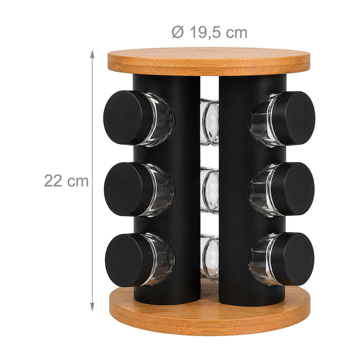 GEWÜRZKARUSSELL Natur Schwarz Transparent 12er-Set - Multicolor, Glas/Holz (19.5/22/19.5cm) - Relaxdays