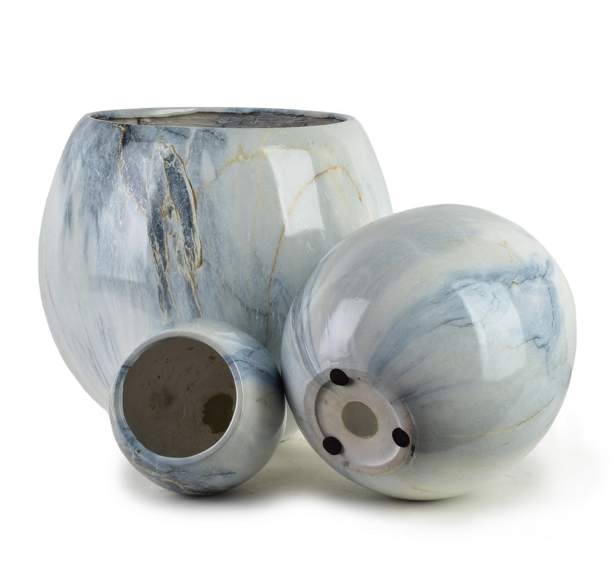 BLUMENTOPF Neva 3er Set Blau 42.5/42.5/39 cm Keramik - Blau, Keramik (42.5/39/42.5cm) - Mondex