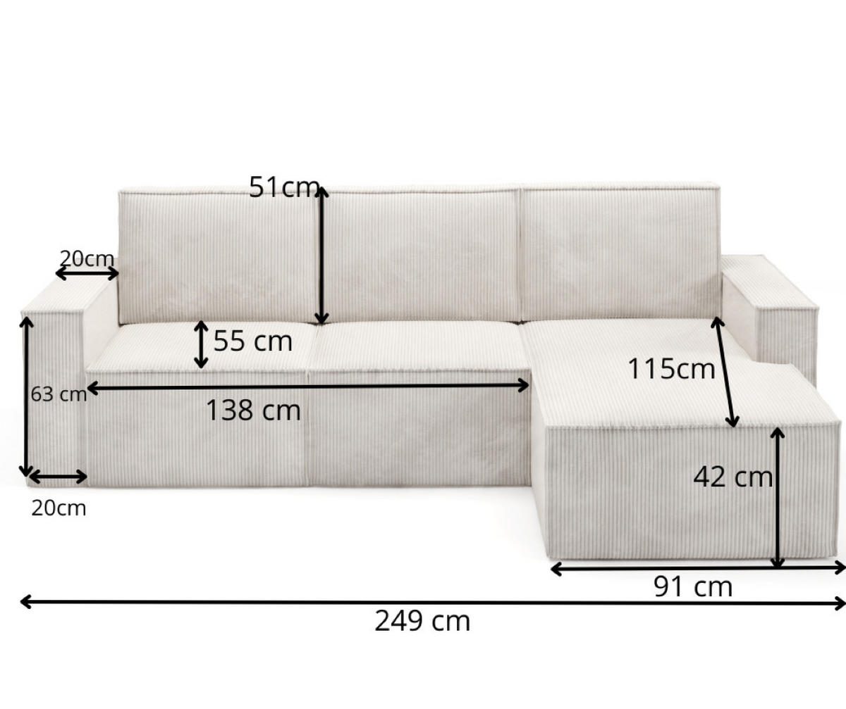 ECKSOFA Orto Beige, Dreisitzer Kordecksofa linke seite - Beige, Holzwerkstoff/Textil (180/142cm) - Bettso
