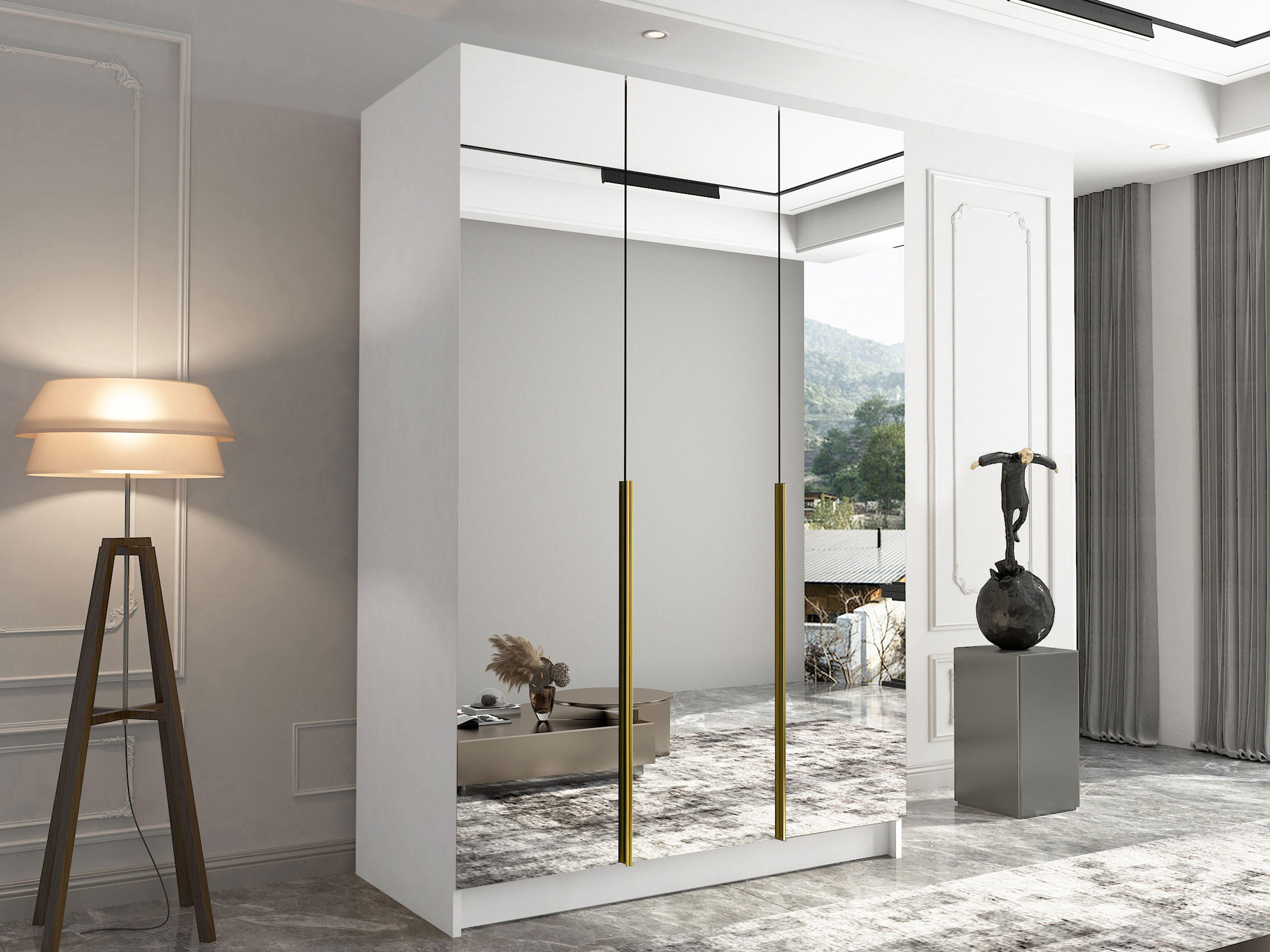 KLEIDERSCHRANK Calia III - Goldfarben/Multicolor, Holzwerkstoff/Metall (150/215/58cm) - MIRJAN24