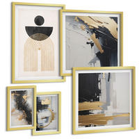 BILDER SET 5er Set - 50x50 cm & 20x30 cm & 40x60 cm Goldrahmen - Abstrakte Geometrie-Komposition - Goldfarben, Kunststoff (40/60cm) - TULUP