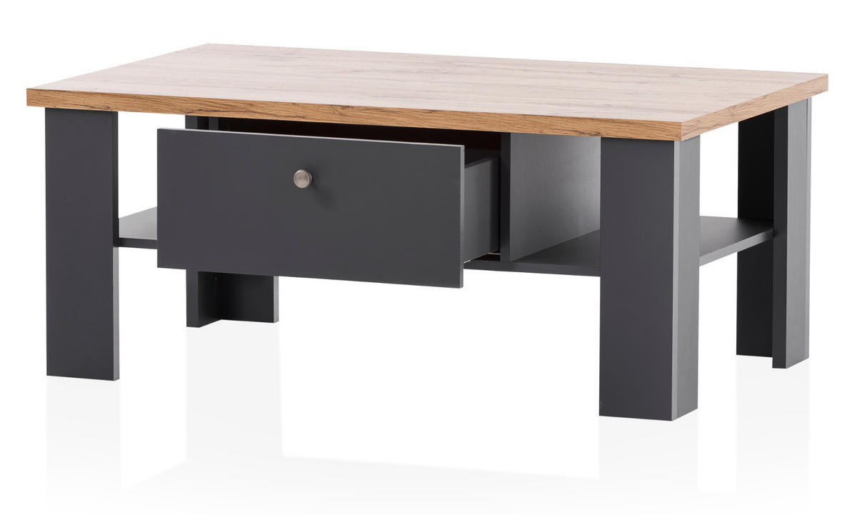 COUCHTISCH grau, Eiche Wotan, Landhaus 110 x 70 cm, Beistelltisch mit Soft-Close - Silberfarben/Eiche Wotan, Holzwerkstoff/Kunststoff (110/70/45cm) - Furn.Design