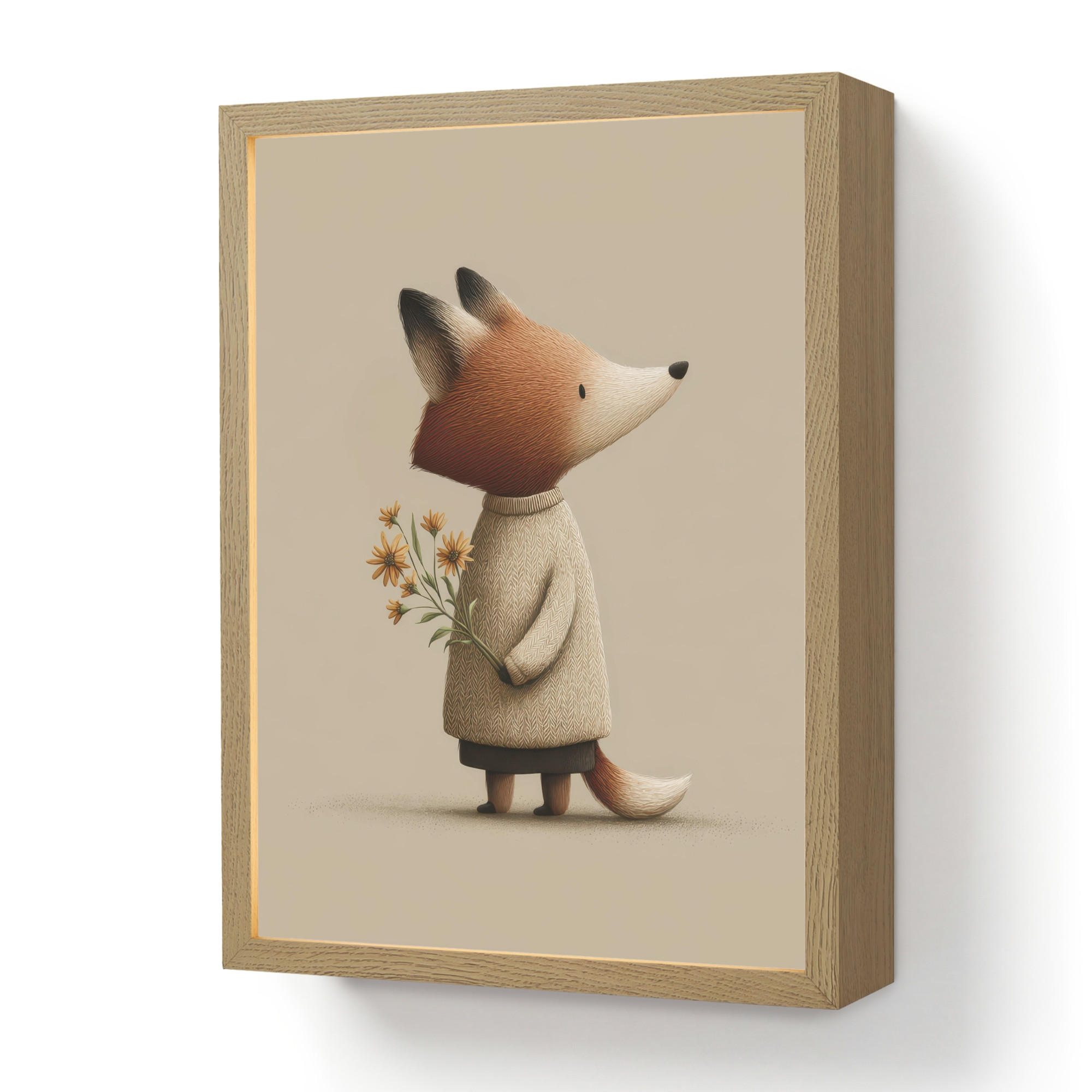 OnlyWow NÁSTĚNNÁ LAMPA S AKUMULÁTOREM Liška - Žluté květy - Minimalistický 30x40 cm