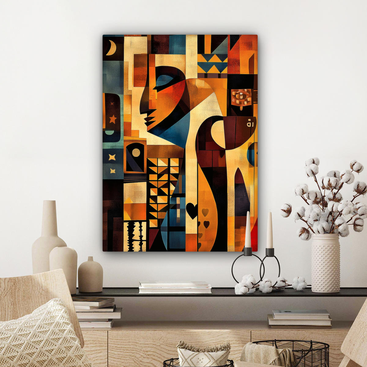 LEINWANDBILD Figuren - Abstrakt - Symbole 60x80 cm - Terracotta, Textil (60/80cm) - MuchoWow