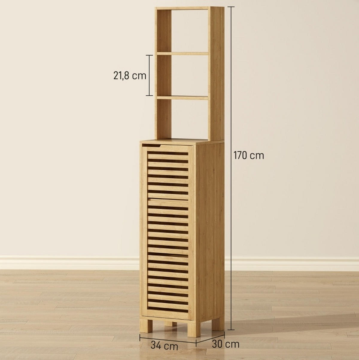 HOCHSCHRANK mit offenen Fächern 34 x 30 x 170 cm Natural Wood - Naturfarben, Holzwerkstoff (30/170/34cm) - Beauniv