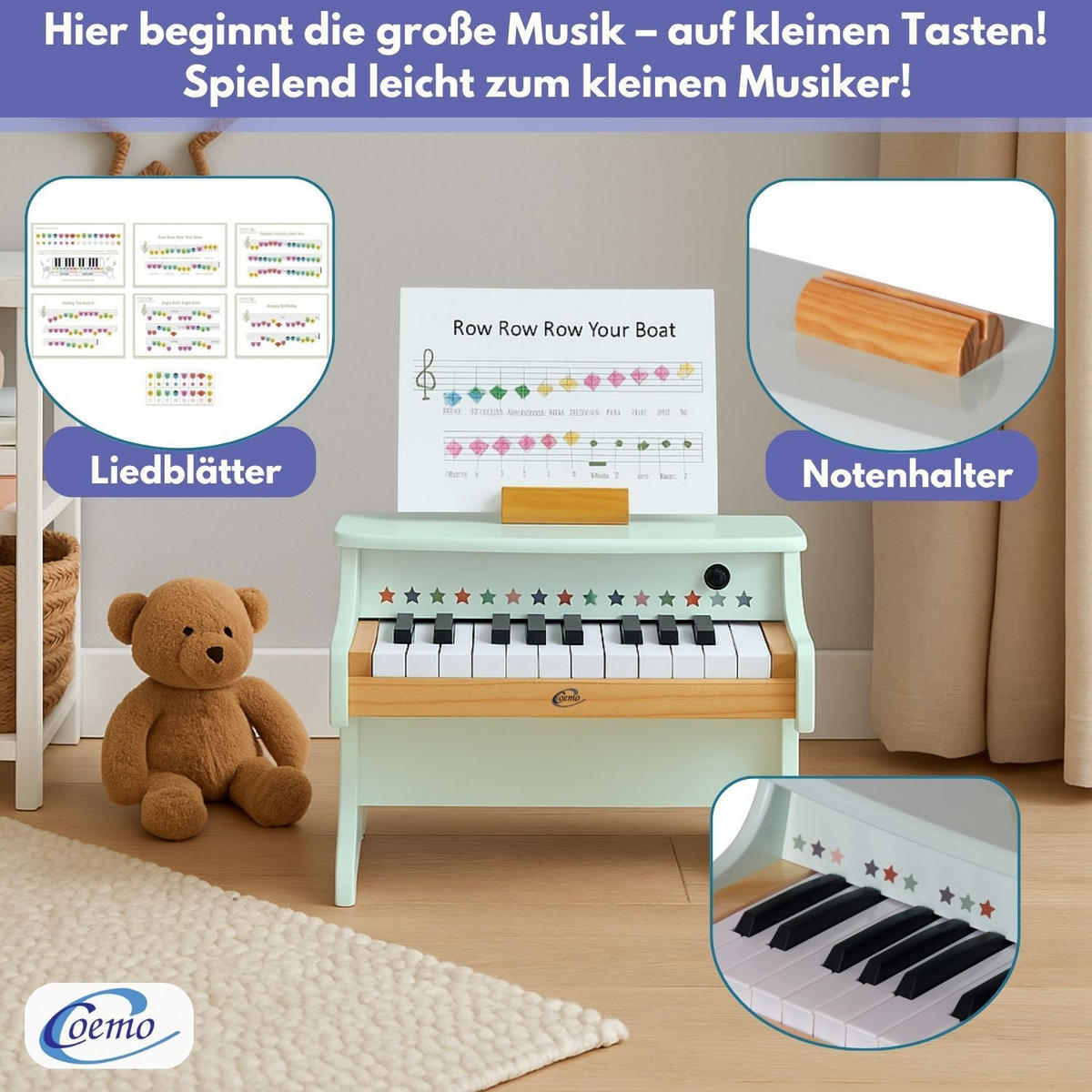 KINDERKLAVIER Spielzeugklavier Farbe Mintgrün - Grün, Holzwerkstoff (25/42cm) - Coemo