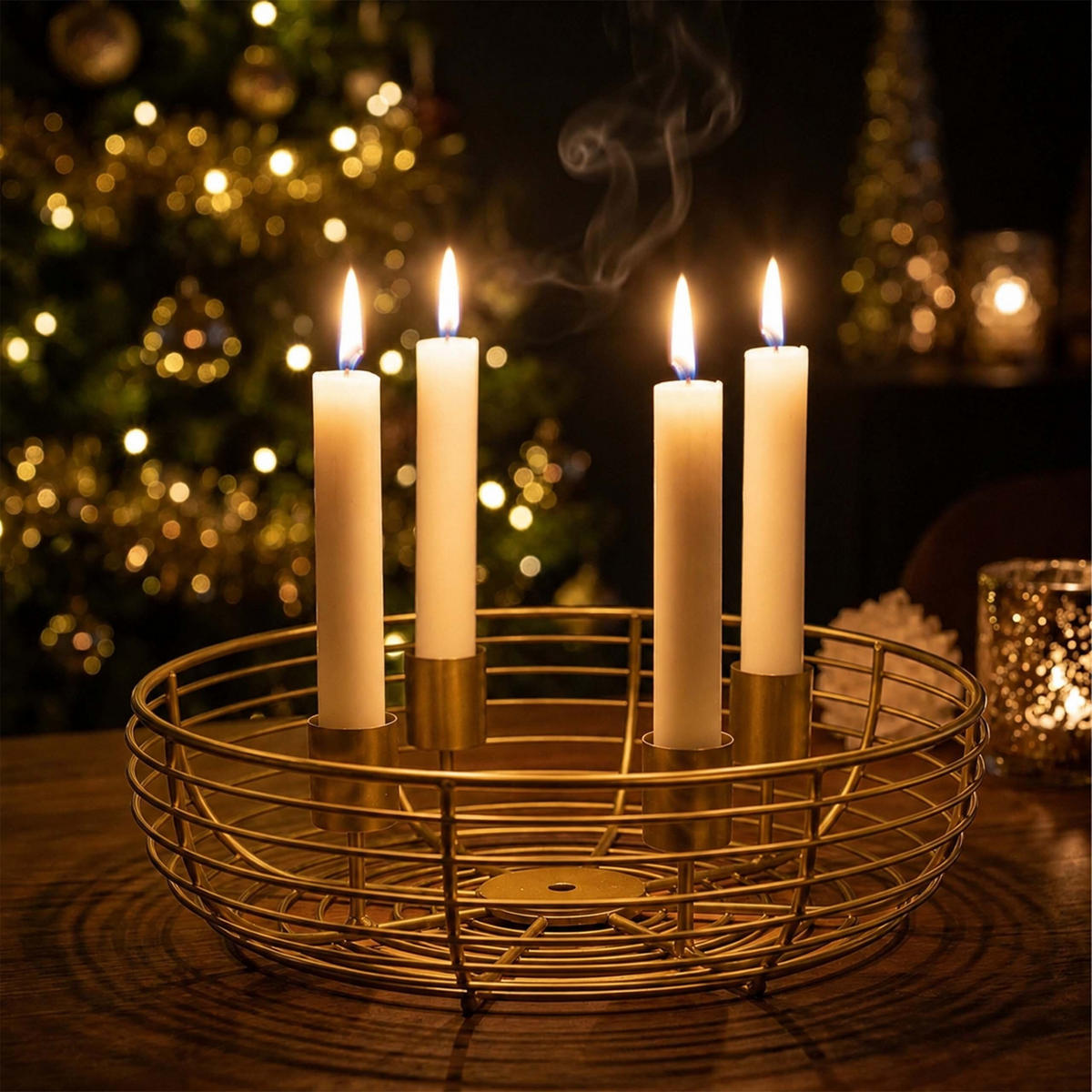 ADVENTSKRANZ Gold Metall 4 Kerzenhalter 6x20,5 cm - Goldfarben, Metall (6cm) - Relaxdays