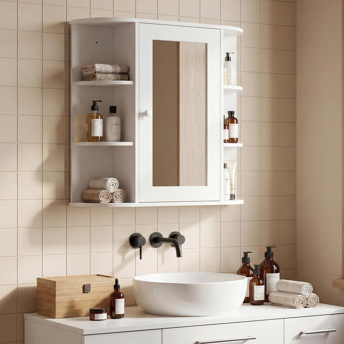 SPIEGELSCHRANK, MDF, Weiß, 66 x 17 x 63 cm - Weiß, Metall (66/63/17cm) - HOMCOM