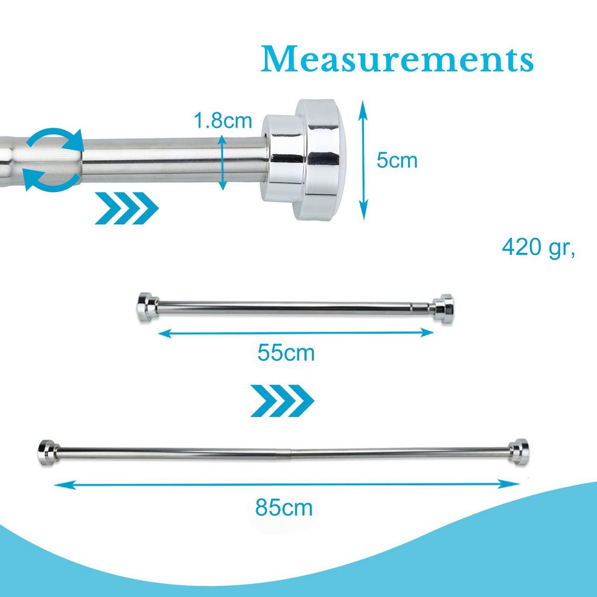 DUSCHVORHANGSTANGE ausziehbar 55 - 85 cm - Silberfarben, Metall (55cm) - Intirilife