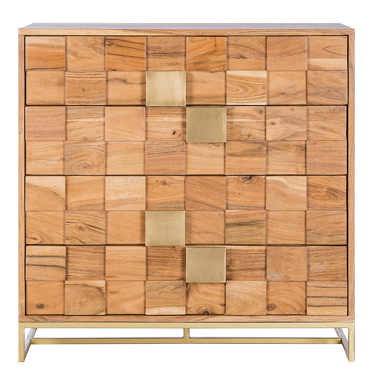 KOMMODE mit 4 Schubladen - Akazie massiv / Eisen - Goldfarben/Akaziefarben, Holz/Metall (85/85/40cm) - home24
