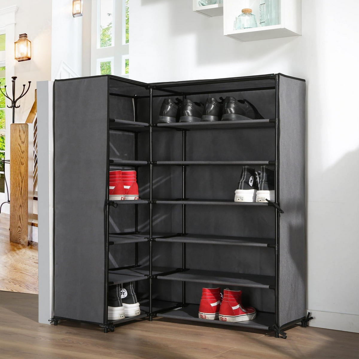 ECK-SCHUHSCHRANK - H107 cm - Grau, Textil (30/107/60cm) - Calicosy