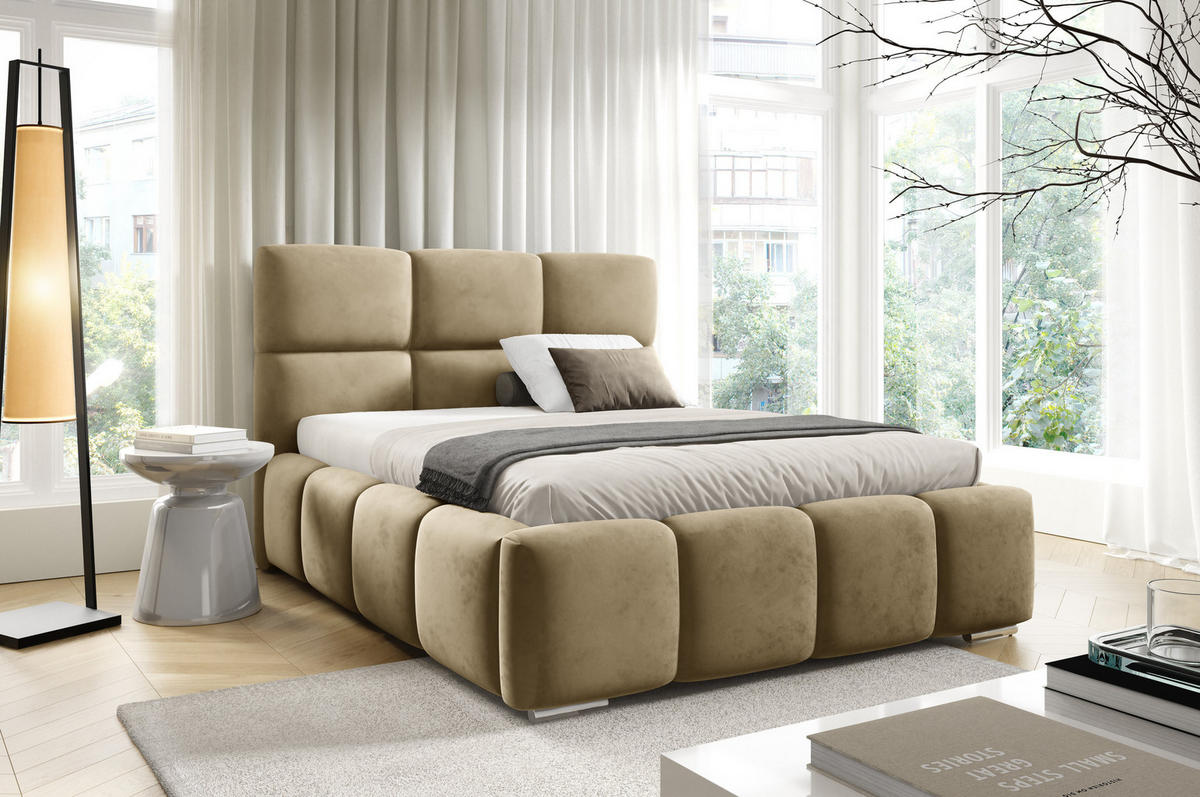 POLSTERBETT TRIO, 180x200 cm, Doppelbett mit Bettkasten, Velourstoff, Frabe: Braun - Braun, Holz/Kunststoff (180/200cm)