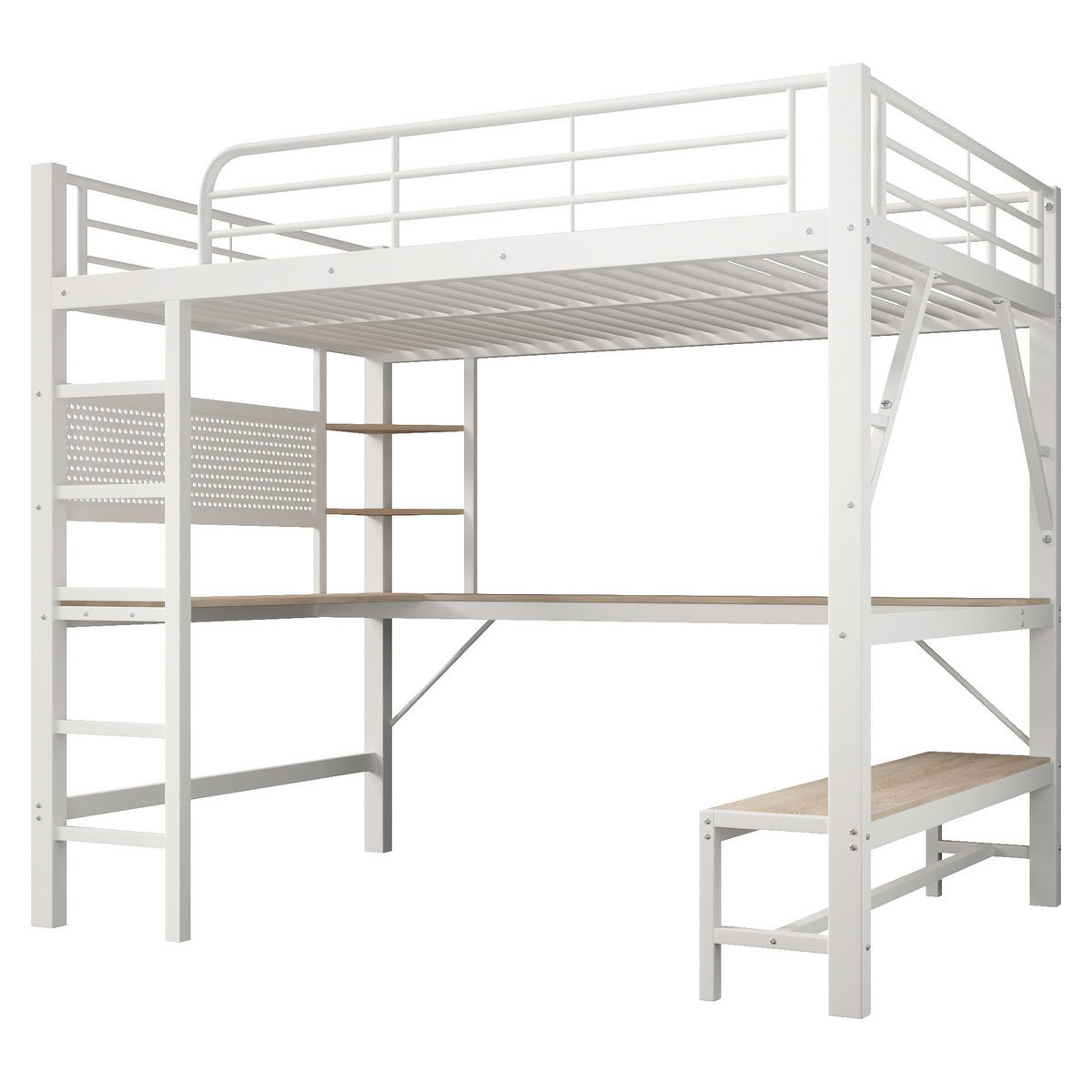 HOCHBETT 160/200 cm mit Schreibtisch und LED, DE-41983, in Weiß - Weiß, Metall (160/200cm) - ComfortXL