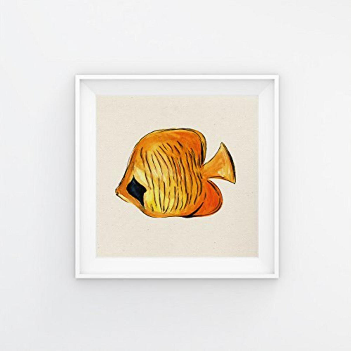 POSTER Set mit 4 Aquarell tropischen Fischen und Meeresleben 15x15 cm Schwarzer Rahmen - Schwarz, Papier (15/3cm) - Nacnic