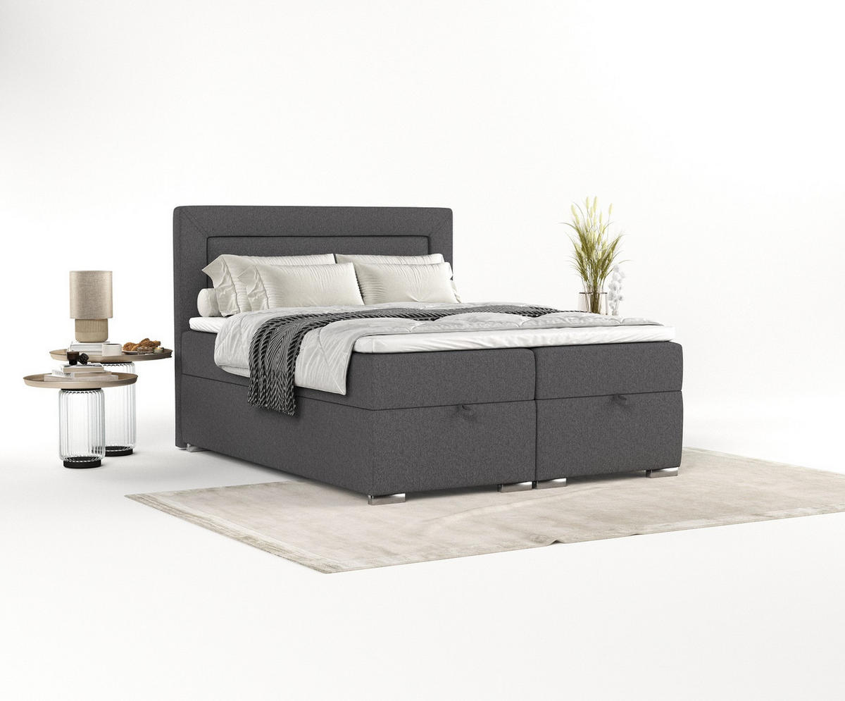 BOXBETT Lontano 120/200 cm Anthrazit im Megan Stoff - Chromfarben/Anthrazit, Holz/Holzwerkstoff (120/200cm) - AltaBeds