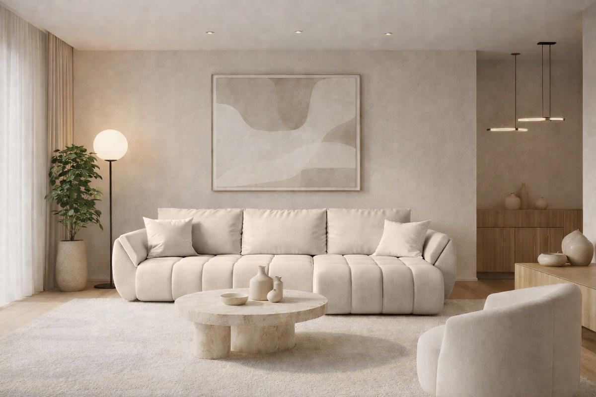 ECKSOFA TOKYO PREMIUM mit Schlaffunktion, Stoff WIND, Beige, Rechts - Beige, Holz (280/190cm) - Kaiser Möbel