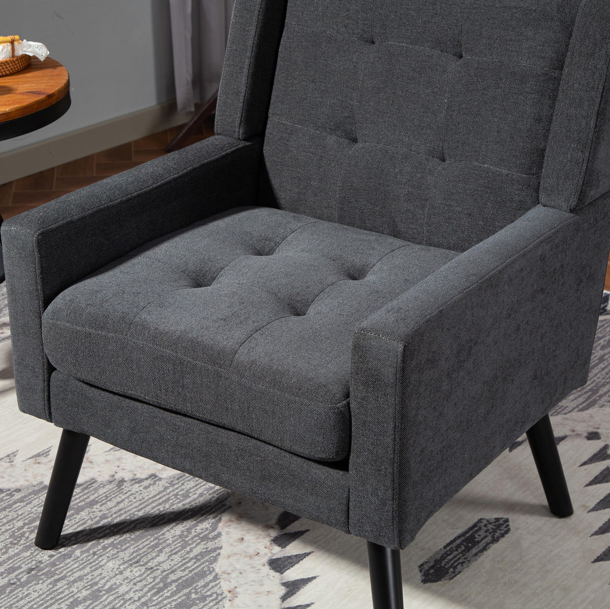 KRESLO s čalúnením v tmavosivej farbe, prešívané, s nohami z masívneho dreva,76/68/88 cm - tmavosivá, textil (76/88/68cm) - BEAOK