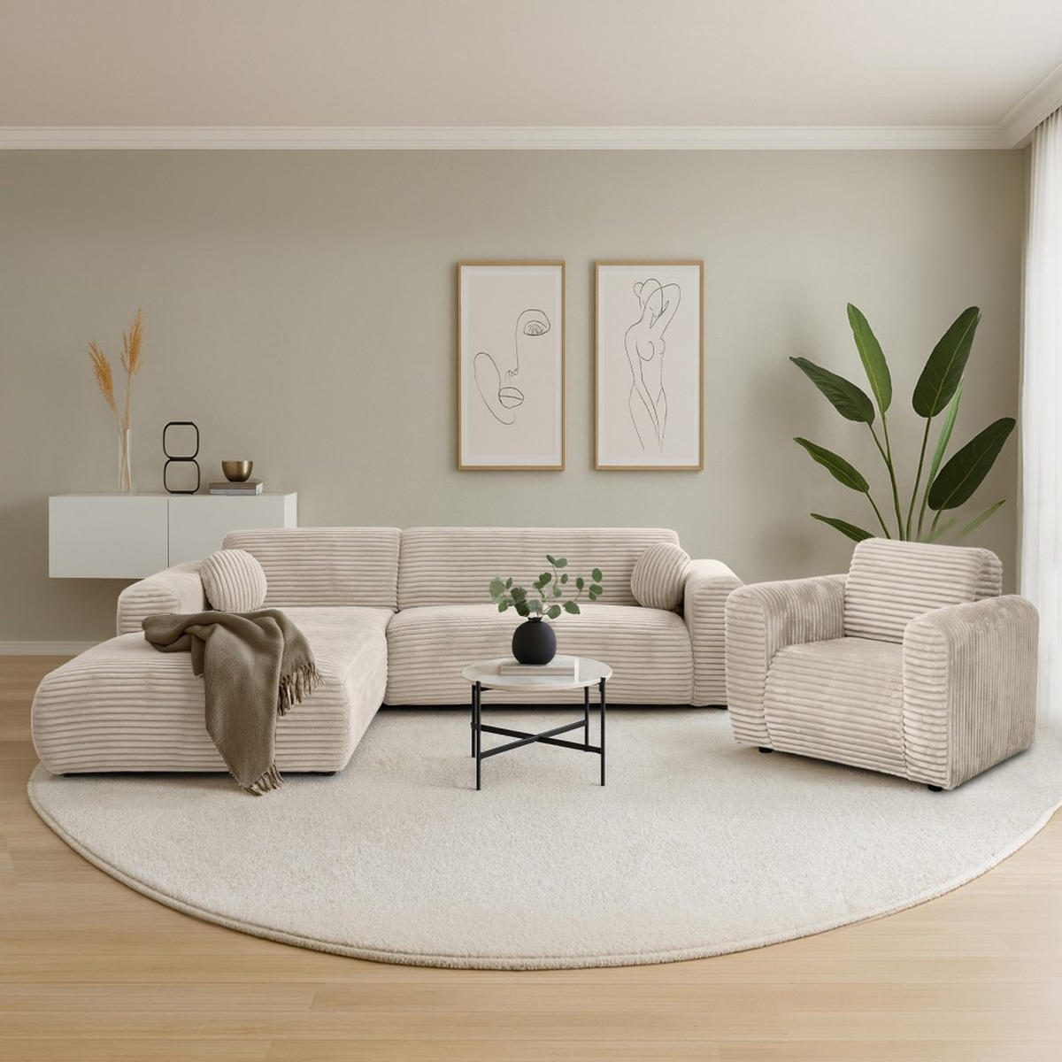 ECKSOFA Puerto, ohne Schlaffunktion, Beige, links - Beige/Schwarz, Textil (269/170cm) - Beautysofa