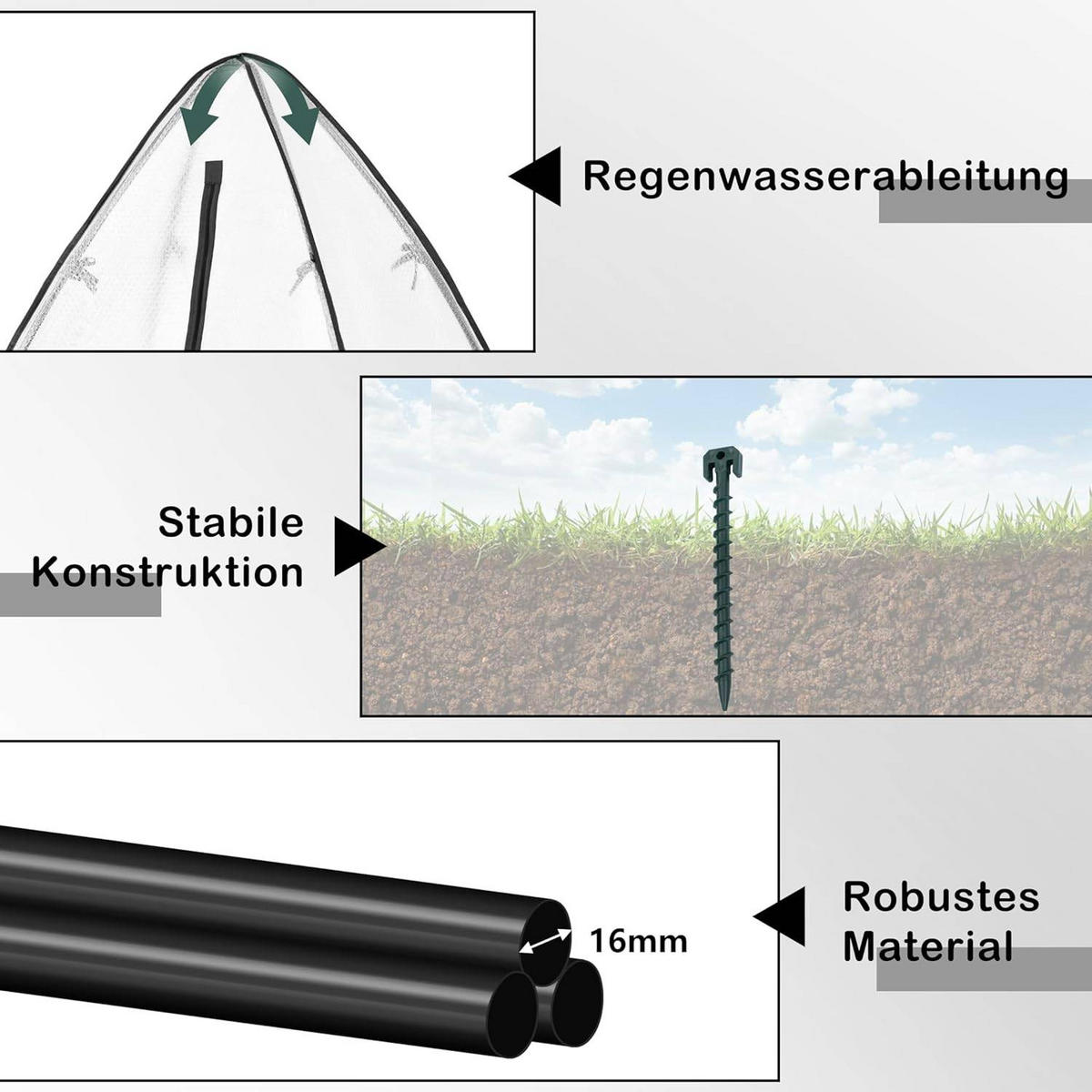 FOLIENGEWÄCHSHAUS, schwarzes Frostschutzgewebe, 120x180 cm - Schwarz/Weiß, Textil/Metall (120/180/120cm) - Woltu