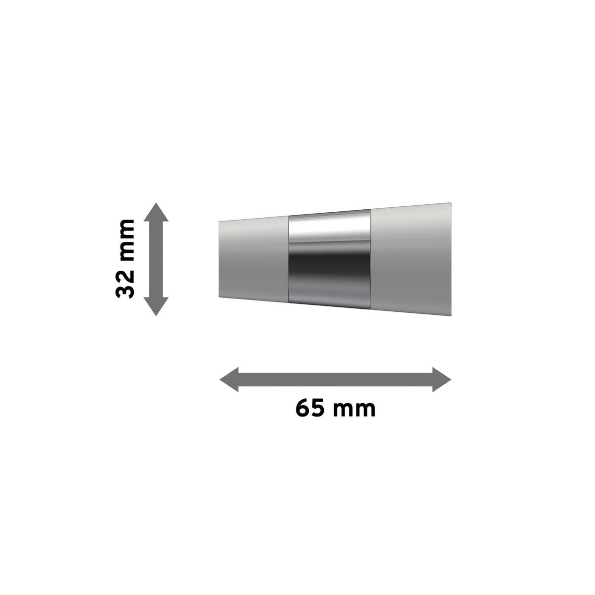 ENDSTÜCKE FÜR GARDINENSTANGEN 20 mm Ø, Tanara Weiß/Chrom, Packung 2 Stück - Chromfarben/Weiß, Metall (6.5/3.2/3.2cm) - INTERDECO