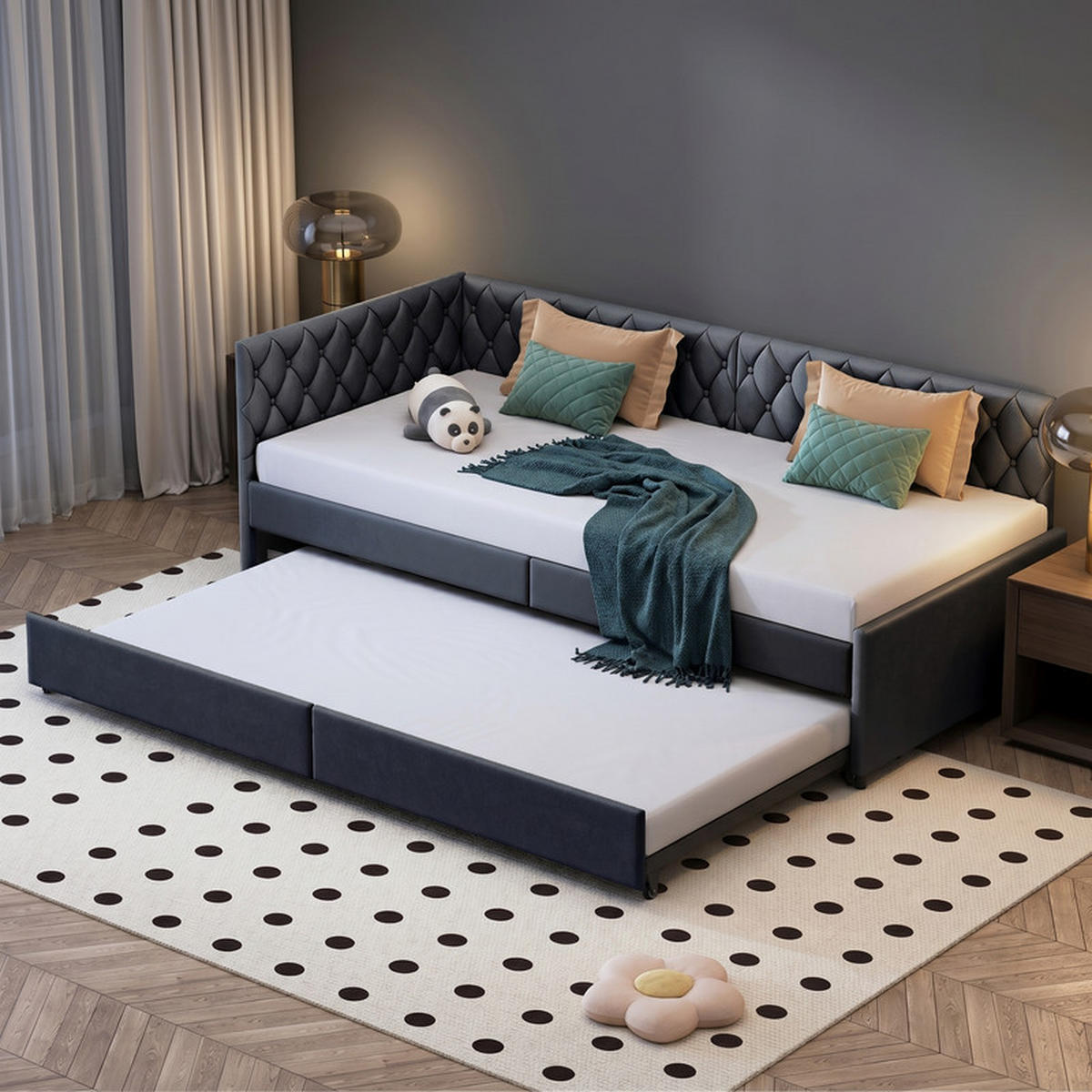 SCHLAFSOFA 90/200 cm grau mit Samt und Liegefunktion - Grau, Holz
