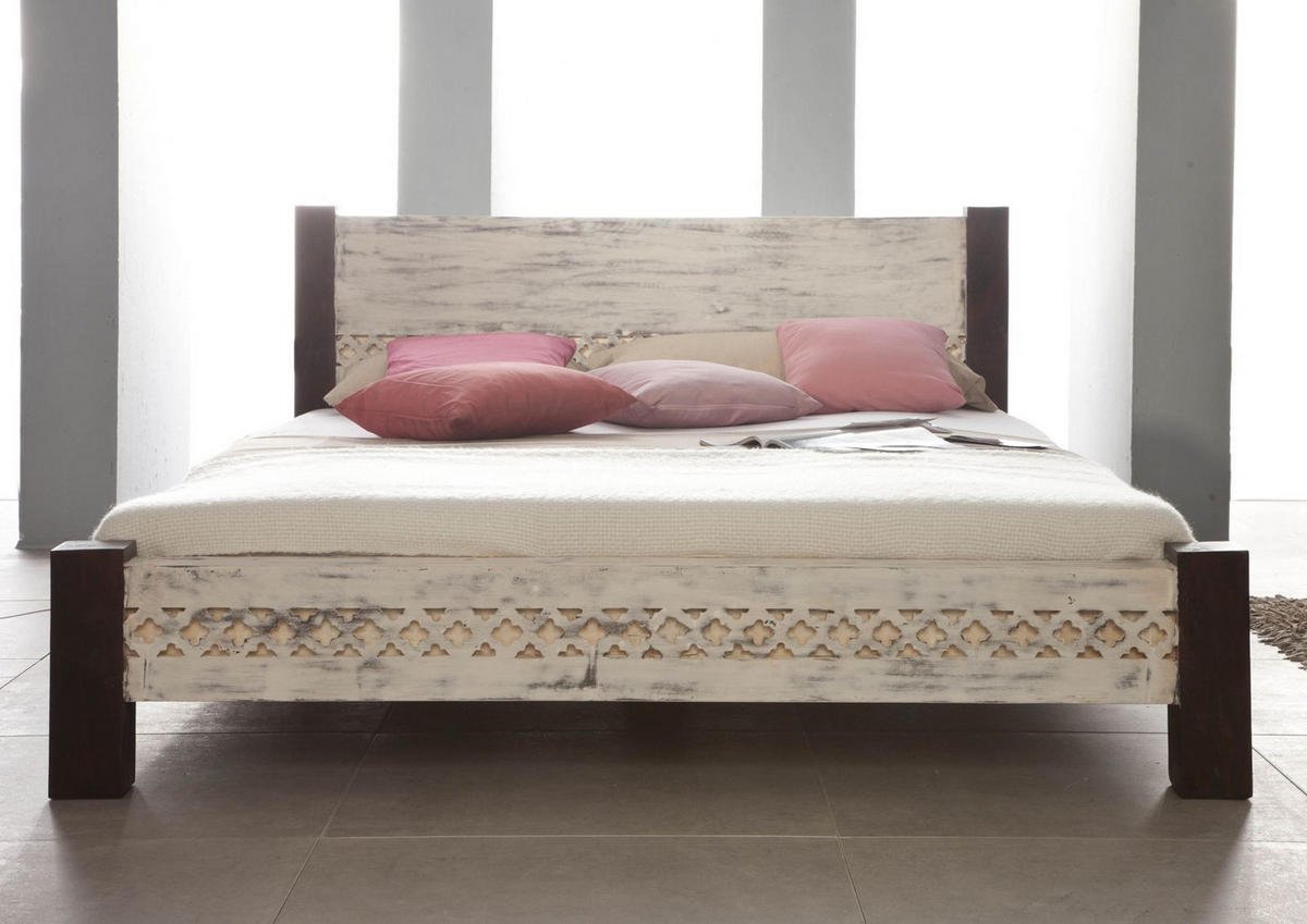 BETT Massivholz Mango / Akazie 180 x 200 x 75 weiß CASTLE-ANTIK #401 - Weiß, Holz (180/200cm) - Massivmoebel24