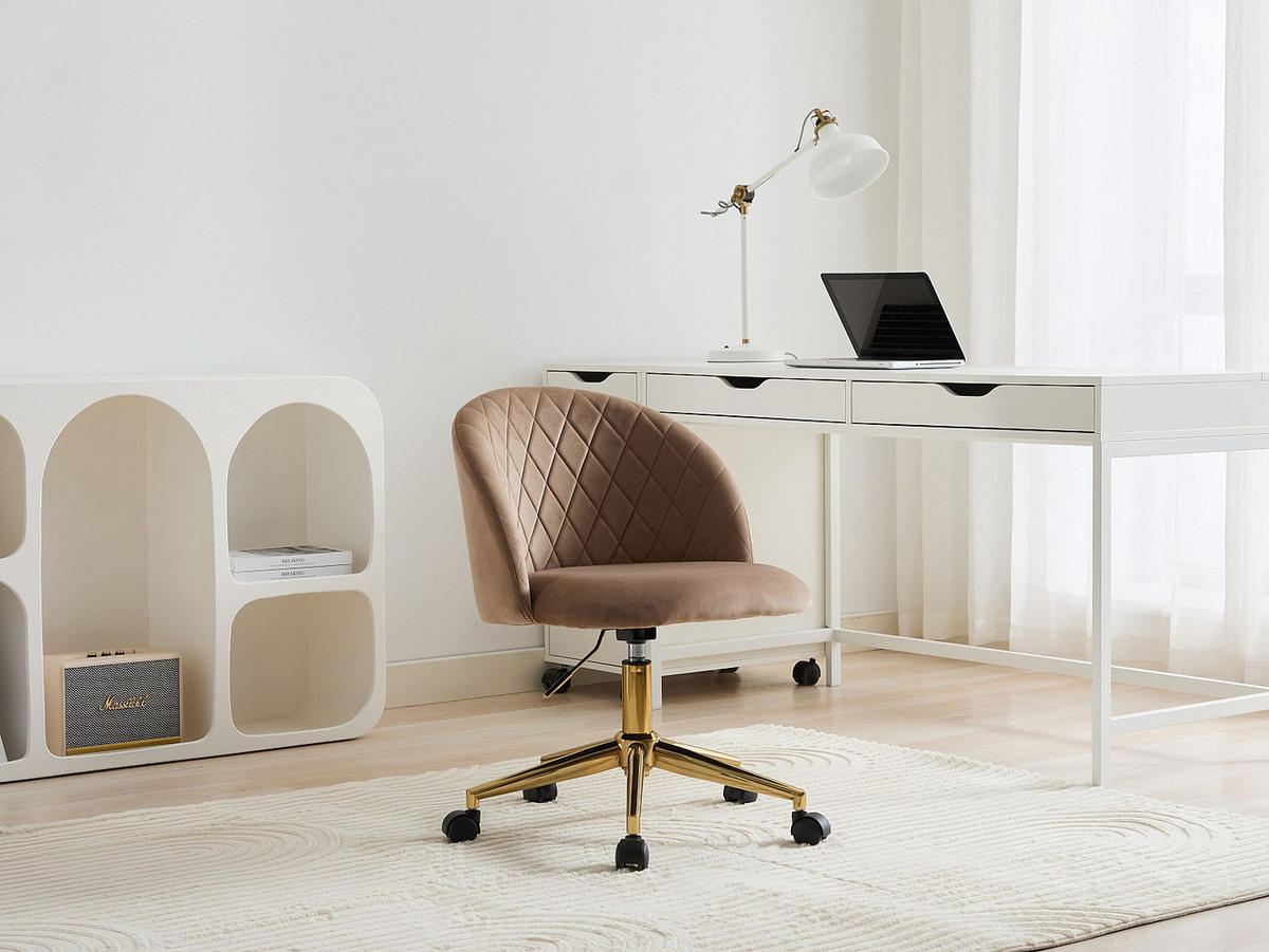 BÜROSTUHL ohne Armlehnen - 54 cm x 55.5 cm - samt - beige Poriani - Beige, Textil/Metall (54/84/55.5cm) - Vente-Unique