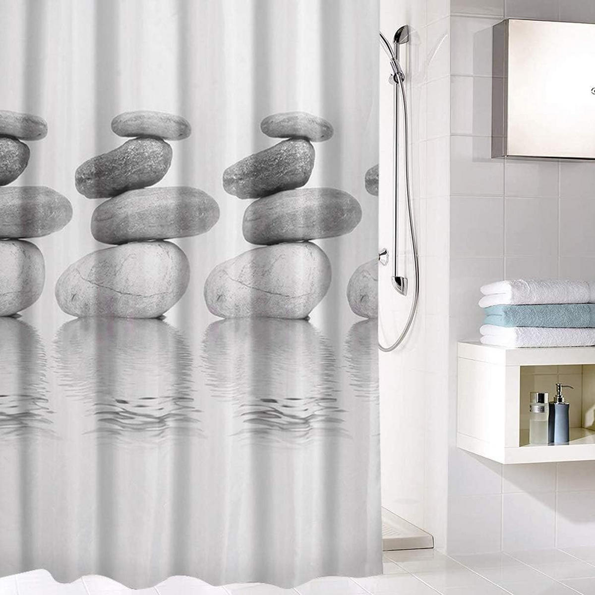 DUSCHVORHANG Grau Polyester antibakteriell schimmelresistent - Weiß, Textil (180/180cm) - MCBOSON