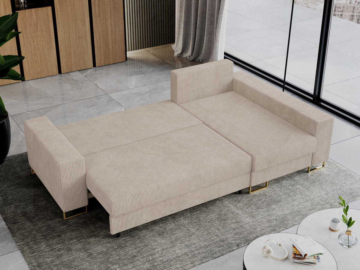 ECKSOFA Dorian Cord Beige - Beige/Goldfarben, Textil/Metall (242/138cm) - MKS