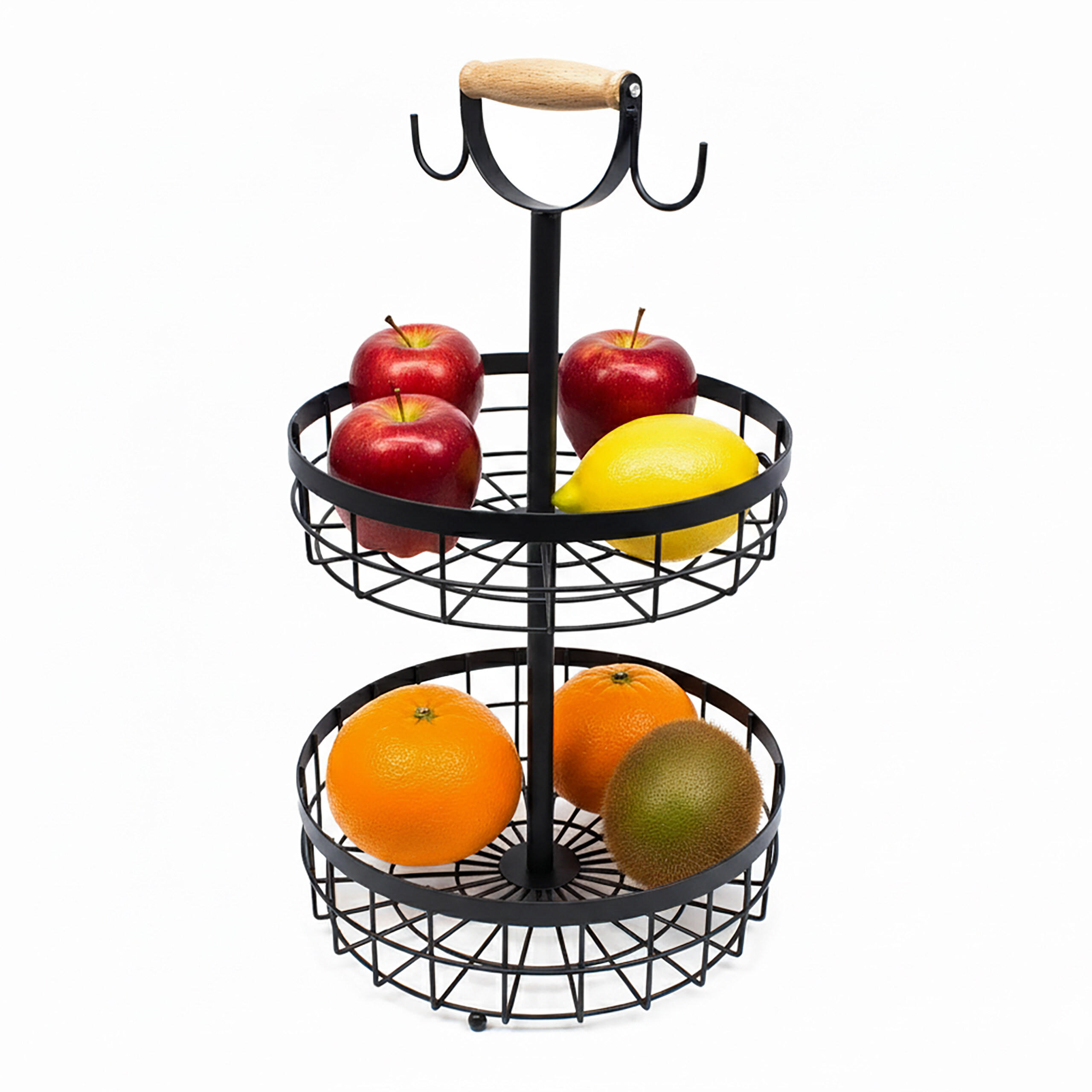 OBSTKORB-ETAGERE - Schwarz, Holz/Metall (28.5/53cm) - Relaxdays