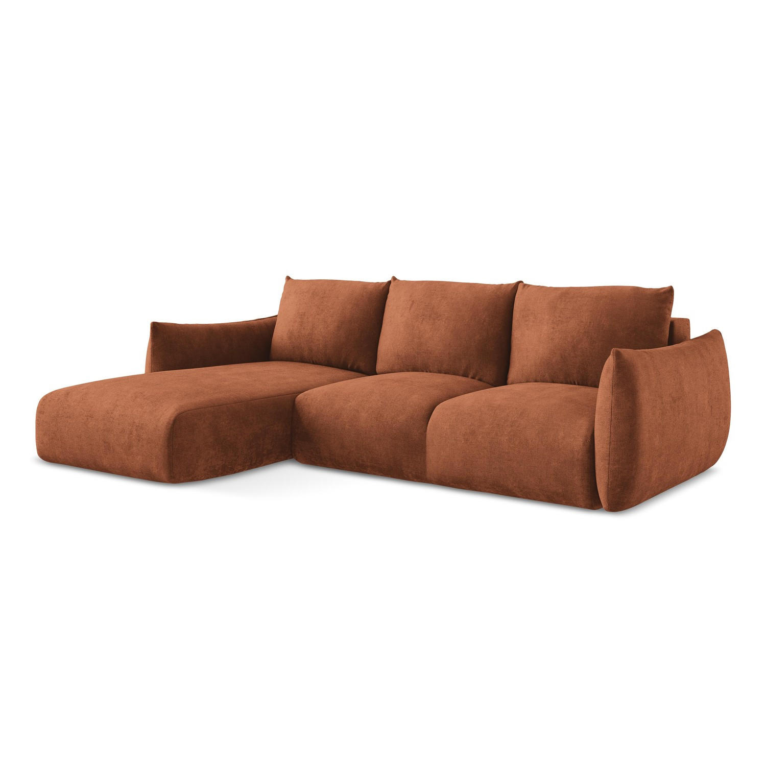 ECKSOFA mit Schlaffunktion links Chenille Stoff Orange - Terracotta/Schwarz, Holzwerkstoff/Kunststoff (242/162cm) - LaMiaSofa