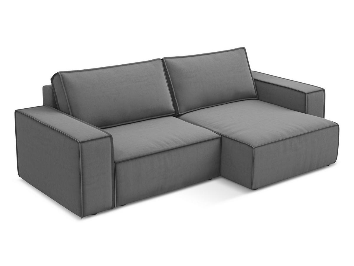 ECKSOFA mit Schlaffunktion Samt Stoff Grau - Schwarz/Grau, Kunststoff/Textil (257/148cm) - Makamii